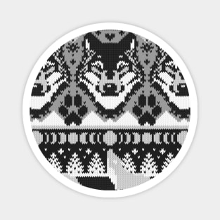 Fair isle knitting grey wolf // pattern // black and white wolves moons and pine trees Magnet